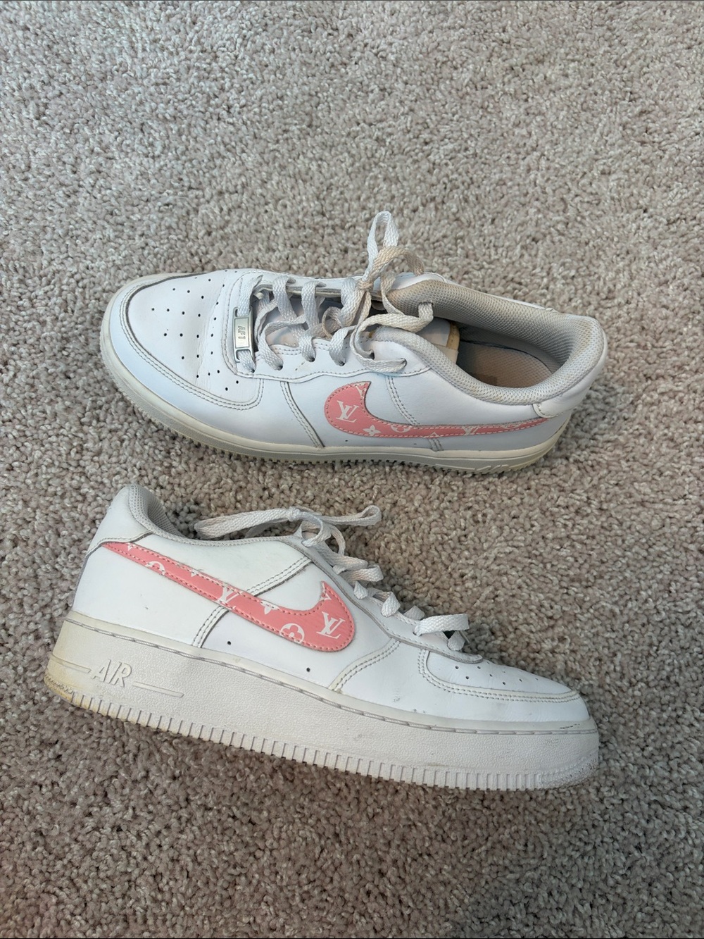 Nike Airforce 1s white with Louis Vuitton logo pink